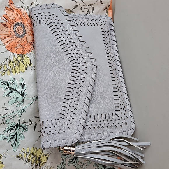 Moda Luxe Handbags - Moda LUXE Gray Clutch With Tassle